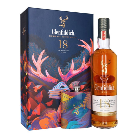 Glenfiddich 18 With Whisky Flask ABV 40% 700ml Limited Edition Design Gift Pack