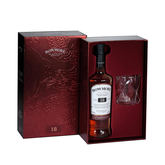 Bowmore 18 Year Dragon Festive Box with Premium Rock Glass ABV 43% 700ml