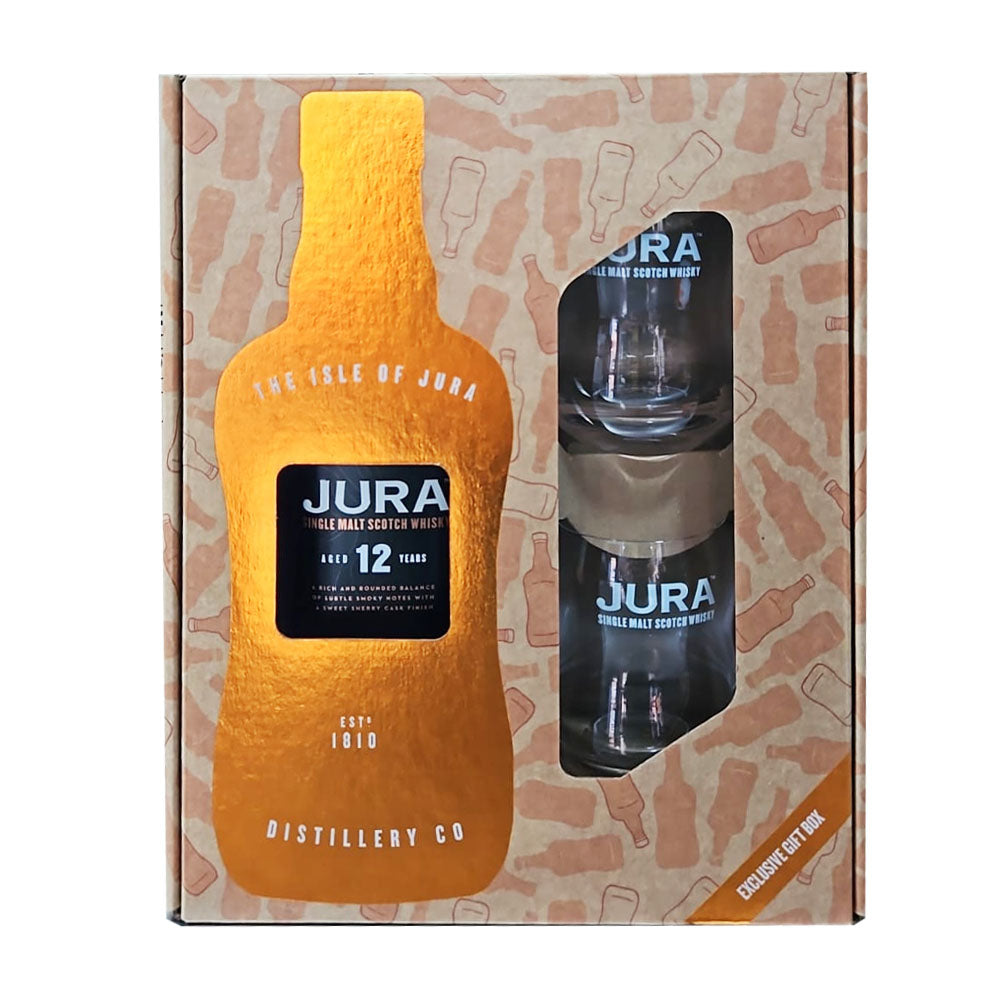 Jura 12 Year Old Single Malt Whisky with 2 Whisky Glasses Gift Set