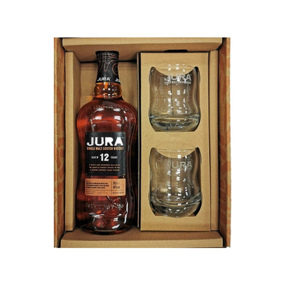 Jura 12 Year Old Single Malt Whisky with 2 Whisky Glasses Gift Set