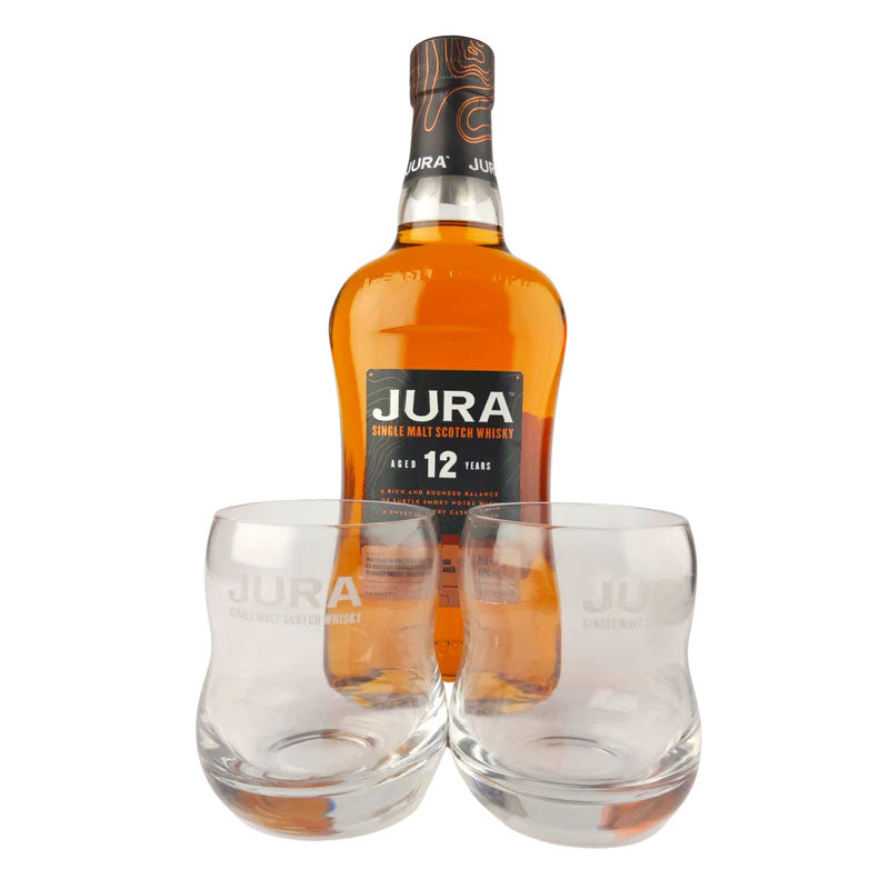 Jura 12 Year Old Single Malt Whisky with 2 Whisky Glasses Gift Set