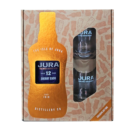 Jura 12 Year Old  Sherry Cask Single Malt Whisky with 2 Whisky Glasses Gift Set