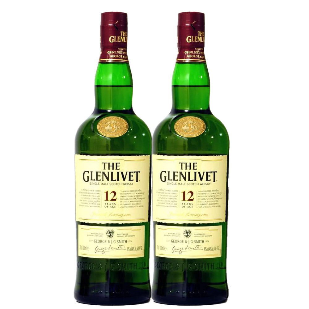 Glenlivet 12 Year Old 750ml ABV 43% (Bundle of 2 Bottles Agent Stock, Old Design - No Box)