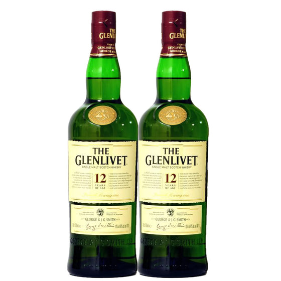 Glenlivet 12 Year Old 750ml ABV 43% (Bundle of 2 Bottles Agent Stock, Old Design - No Box)