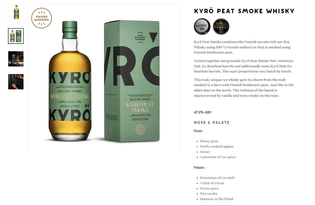 Kyro Peat Smoke Malt Rye Whisky ABV 47.2% 700ml