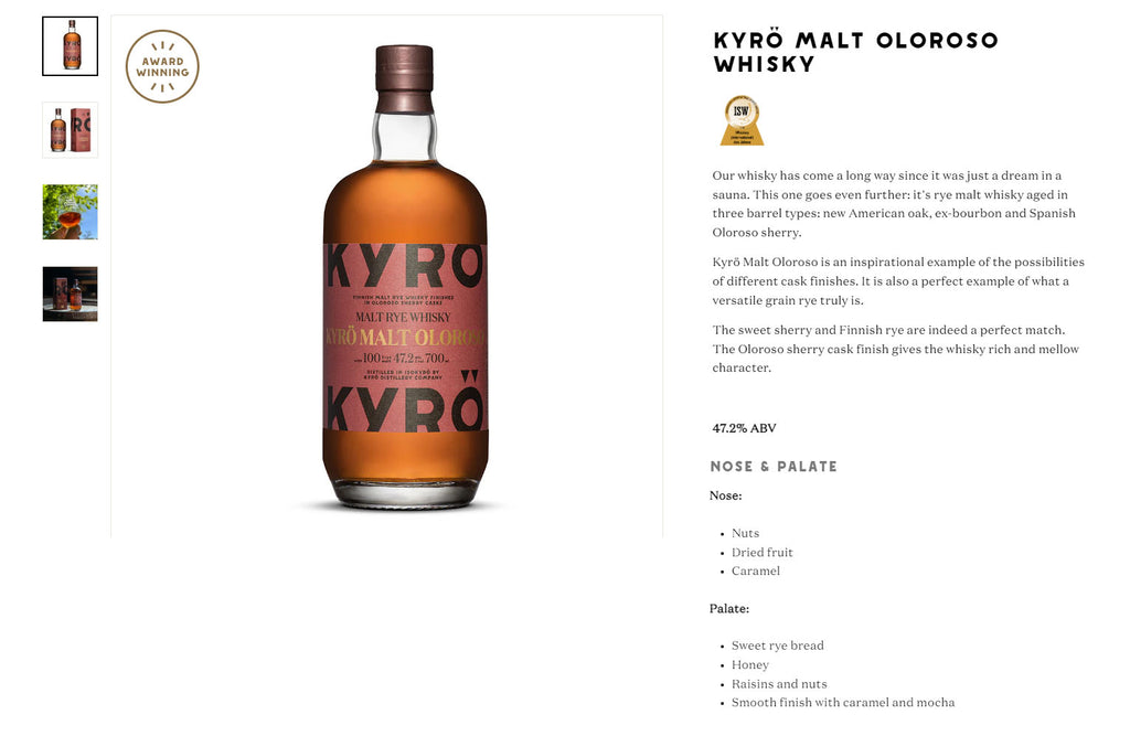 Kyro Oloroso Malt Rye Whisky ABV 47.2% 700ml