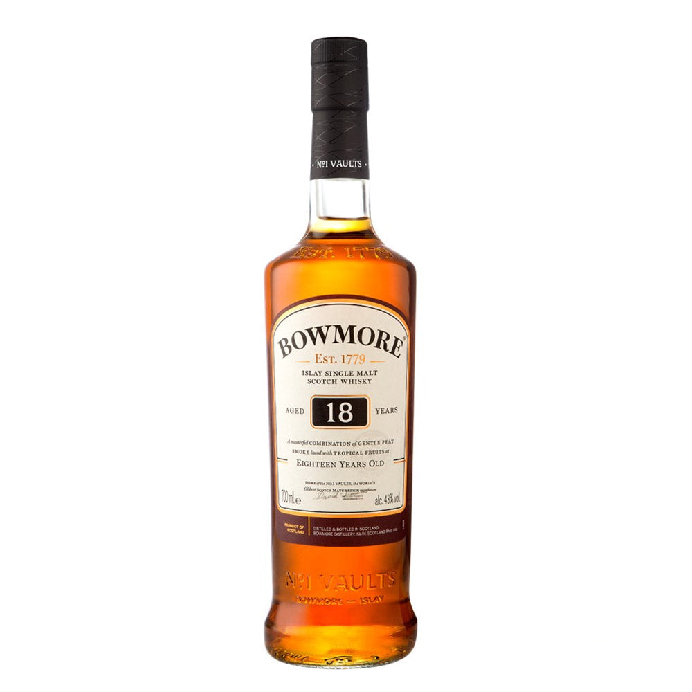 Bowmore 18 Years Old Islay Single Malt Whisky FREE 2 Whisky Nosing Glass (No Box)