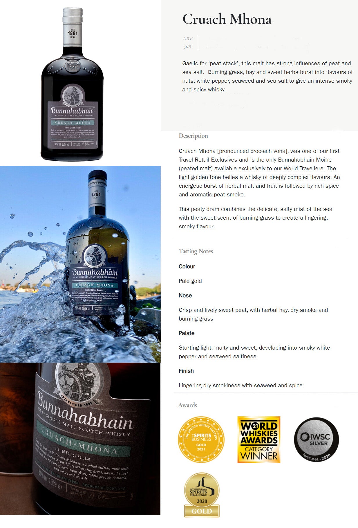 Bunnahabhain Cruach Mhona Scotch Whisky Limited Edition Release ABV 50% 1000ml (No Box)