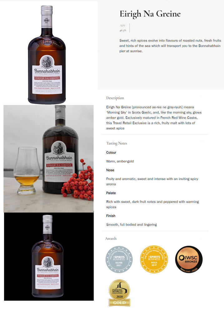 Bunnahabhain Eirigh Na Greine Scotch Whisky Limited Edition Release 46.3% 1000ml (No Box)