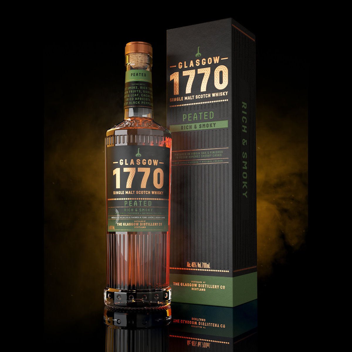 Glasgow 1770 Peated Rich & Smoky Single Malt Scotch Whisky ABV 46% 700ml with Gift Box