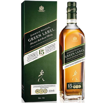 Johnnie Walker Green Label Blended Malt Scotch Whisky 15 Years Old ABV 43% 75cl with Gift Box